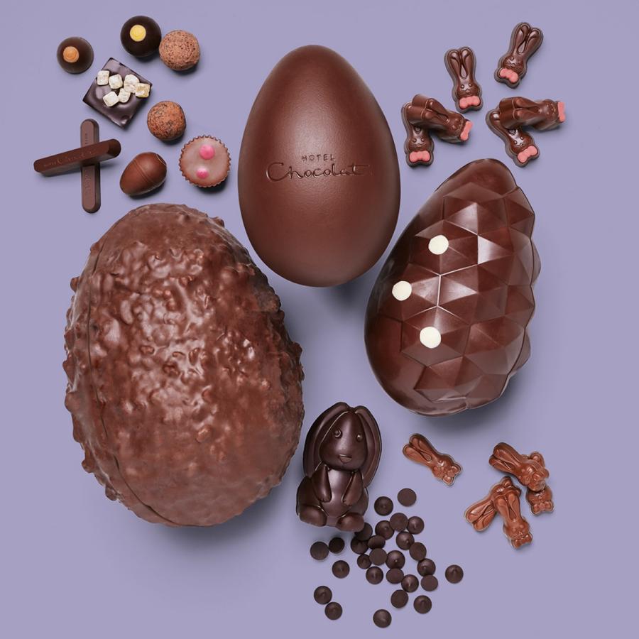Easter eggs on a purple background